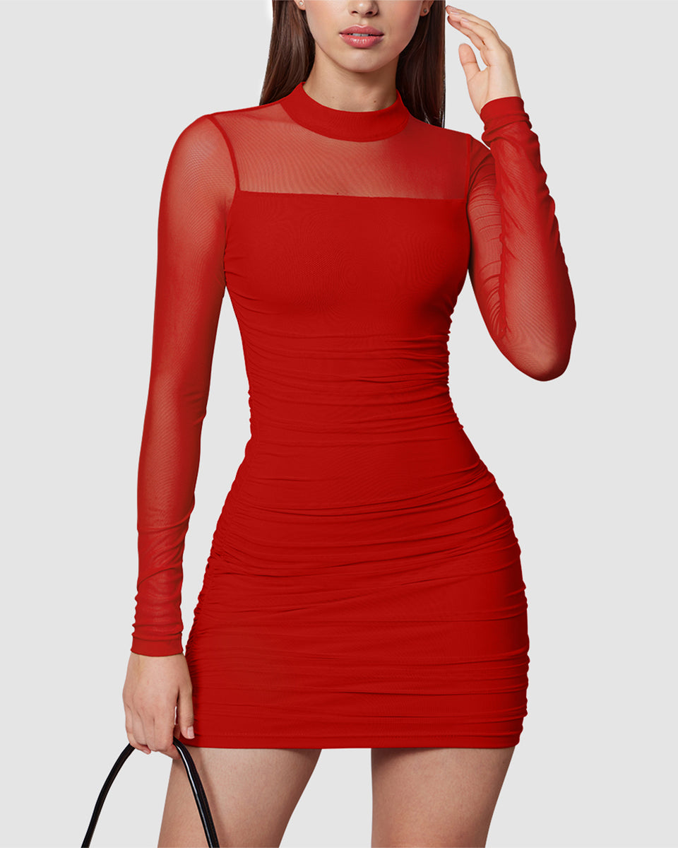 Long-Sleeved Chiffon Mini Dress – OQQ