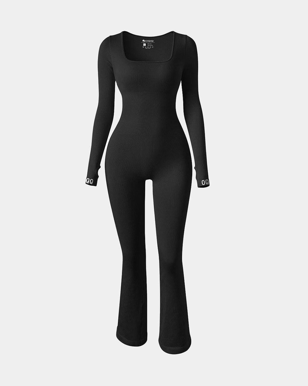 Square Neck Long Sleeve Bell Bottoms Jumpsuits de OQQ