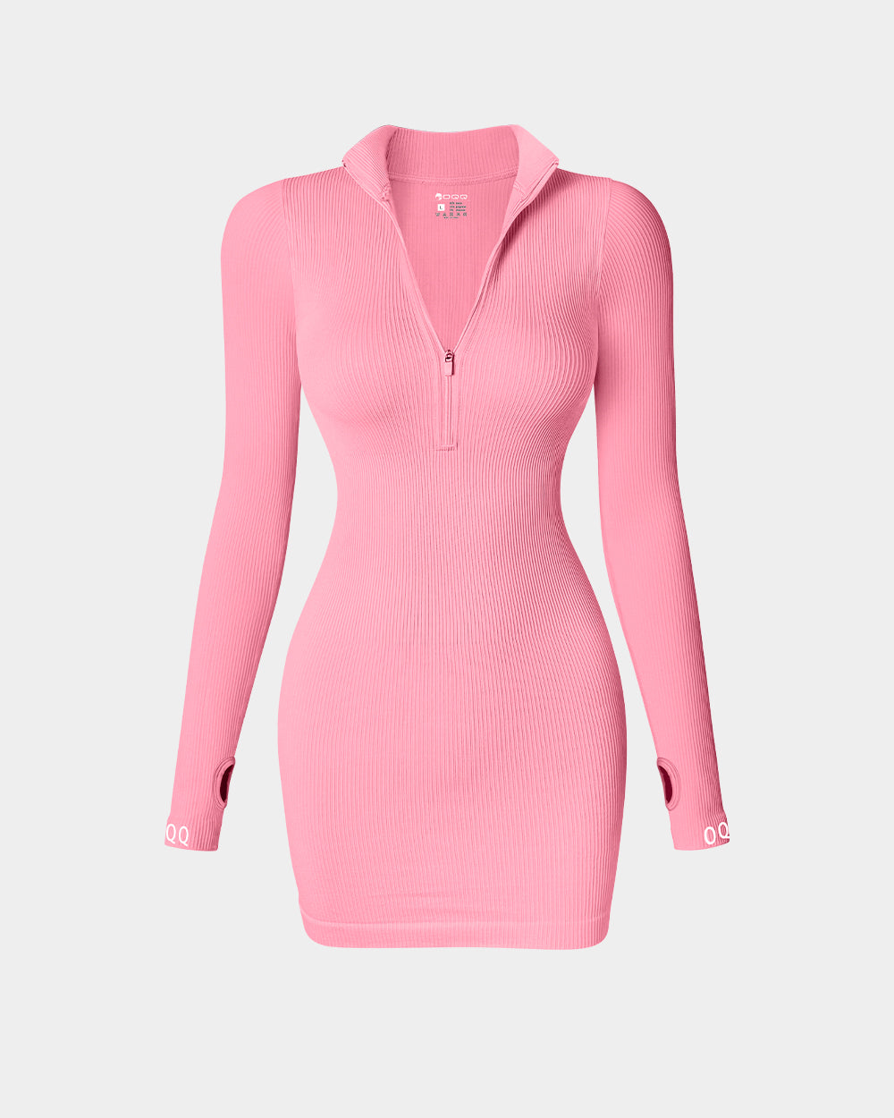 Oqq Zip Front Long Sleeve Mini Dress Candypink Black / M Oqq Zip Front Long Sleeve Mini Dress Candypink Black / M