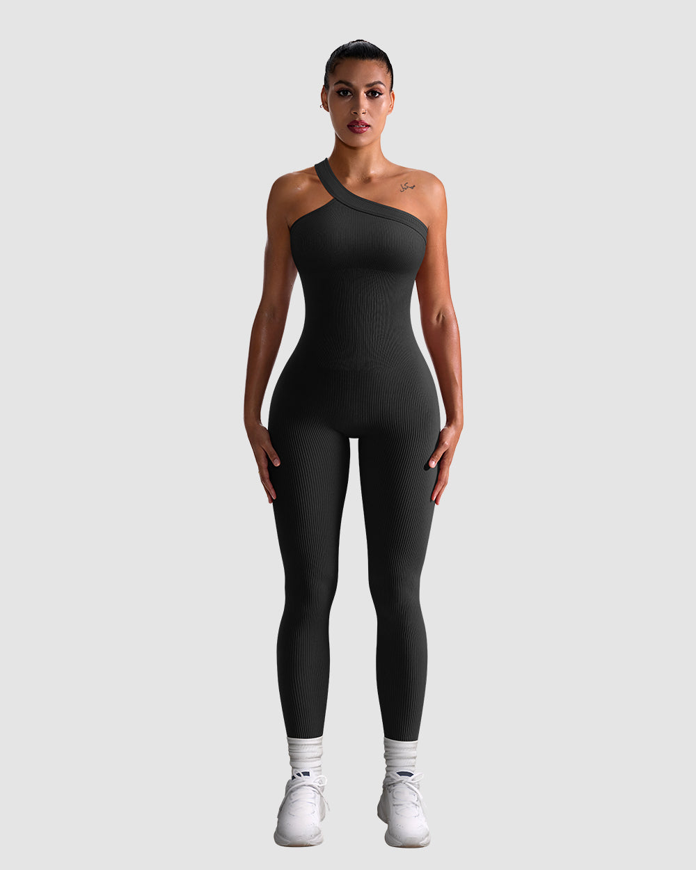 Ribbed One Shoulder Sport Jumpsuits de OQQ