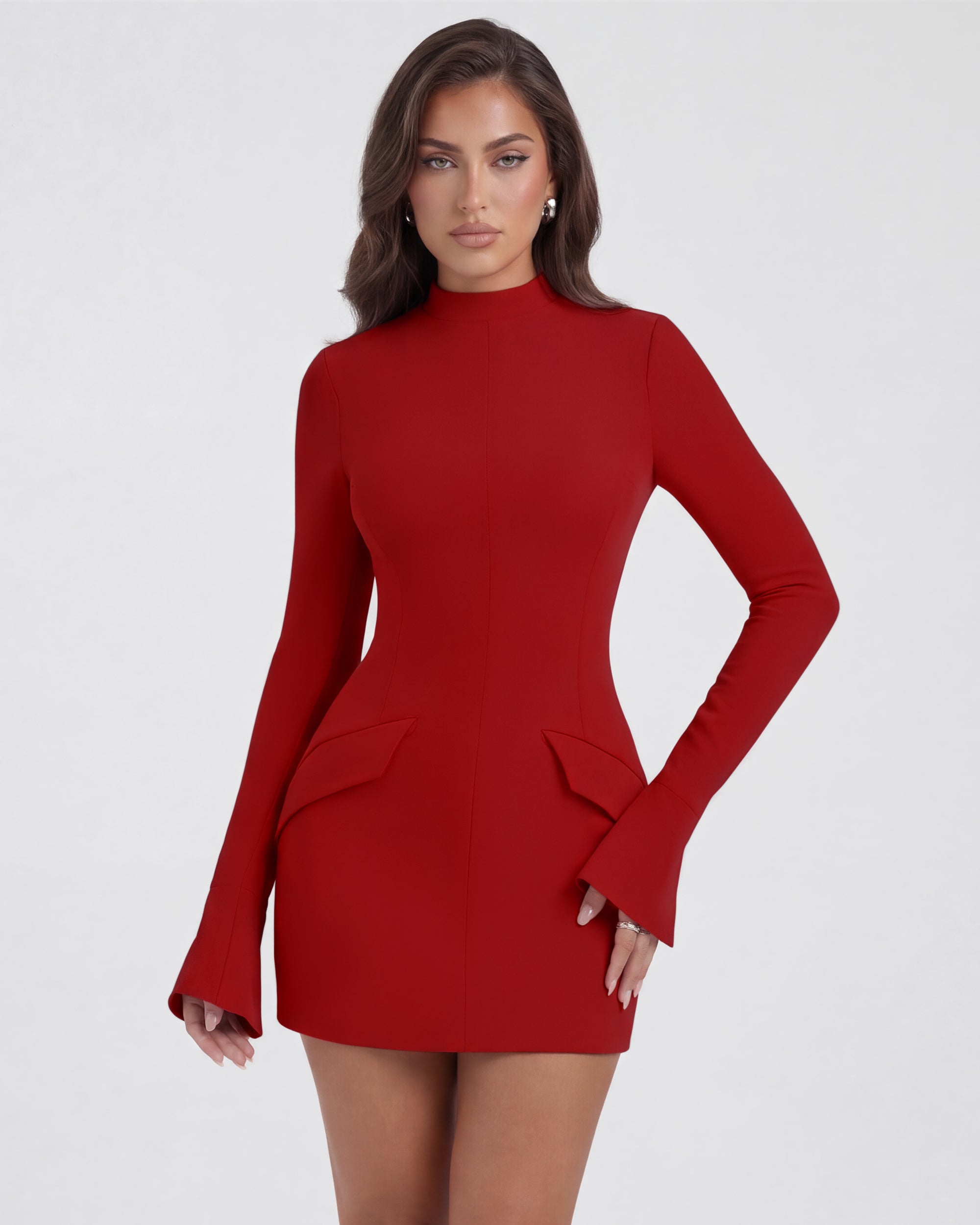 Elegant Long Sleeve High Neck Mini Dress de OQQ
