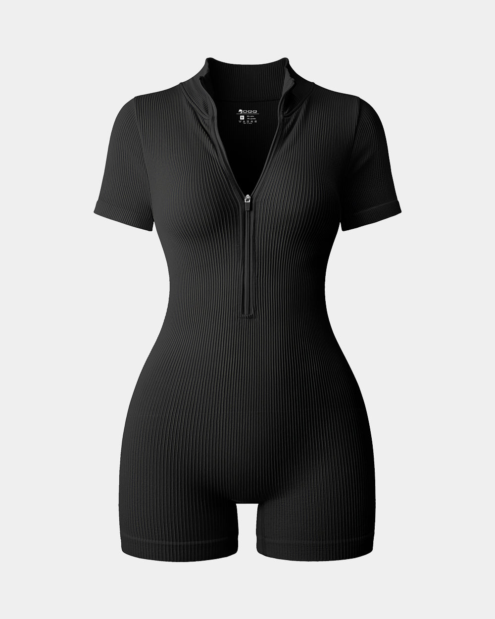 Ribbed Short Sleeve Zip Romper de OQQ