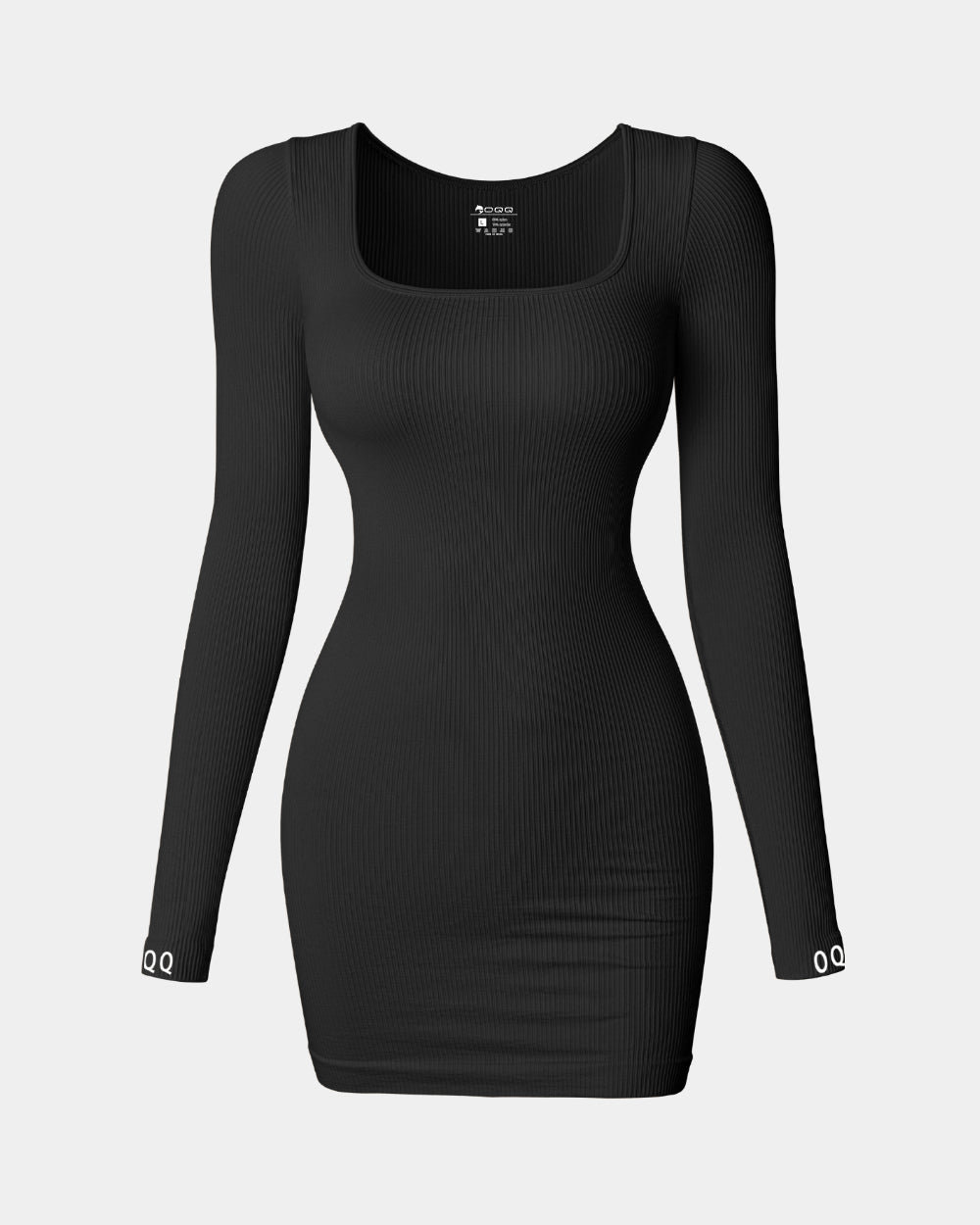 Ribbed Long Sleeve Square Neck Tops Mini Dress Black / L Ribbed Long Sleeve Square Neck Tops Mini Dress Black / L