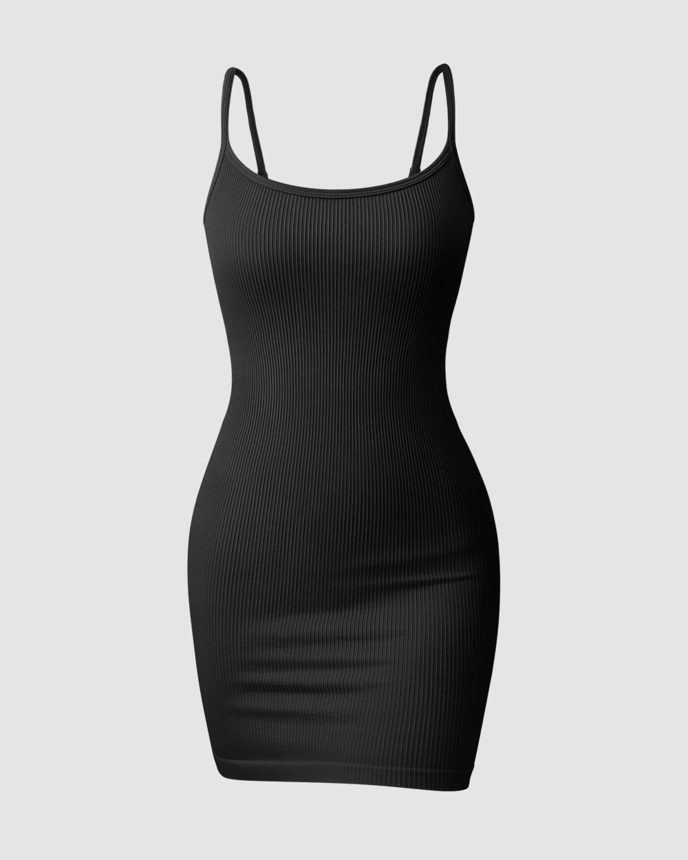 OQQ Ribbed Sleeveless Strips Dress Black Coffee / S