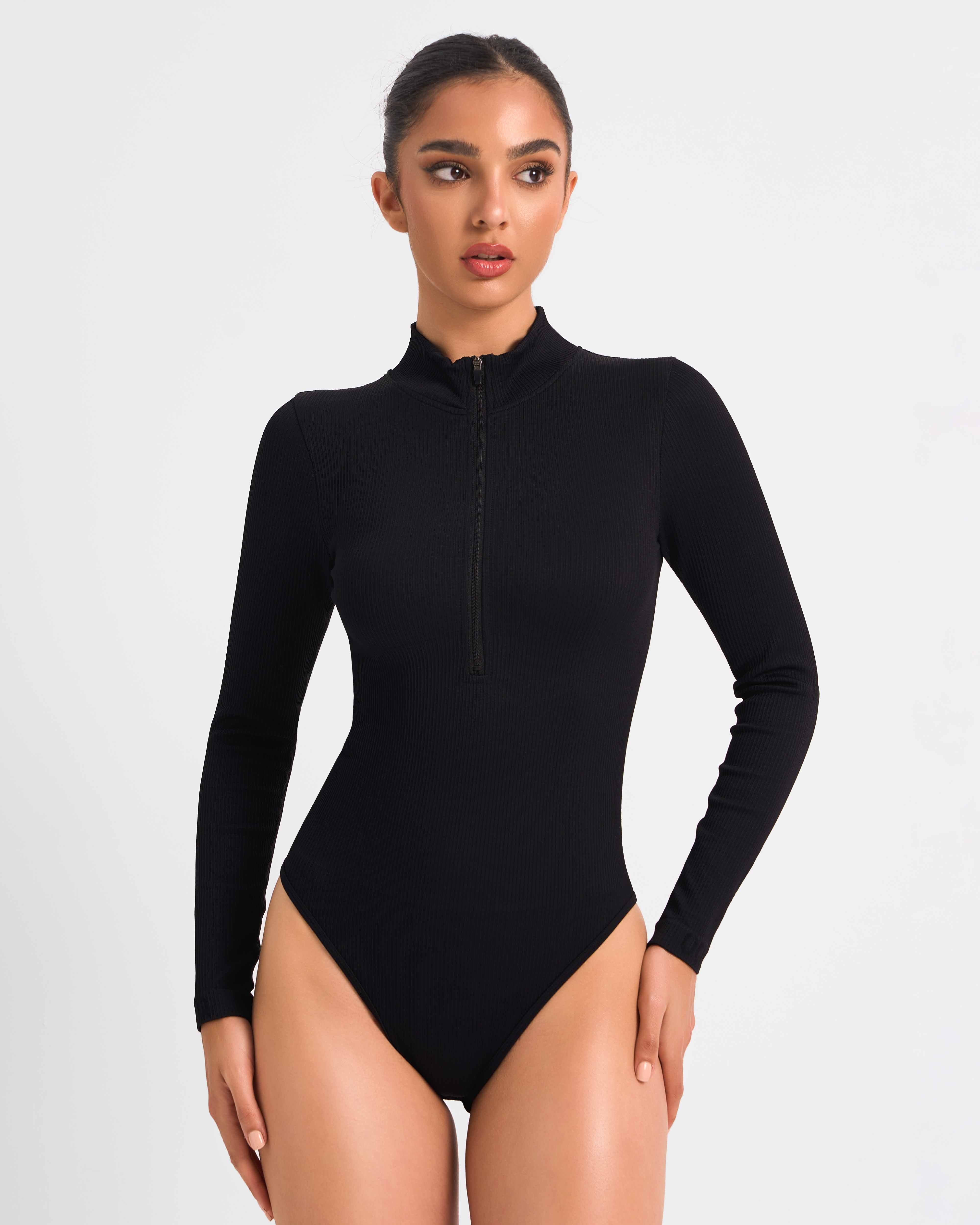 OQQ Bodysuits for Women 2 Piece Sexy Ribbed Long Sleeve Tummy - Import It  All