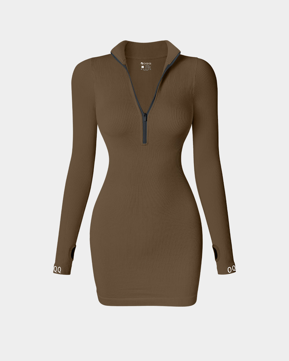 Oqq Zip Front Long Sleeve Mini Dress Black Coffee / M Oqq Zip Front Long Sleeve Mini Dress Black Coffee / M