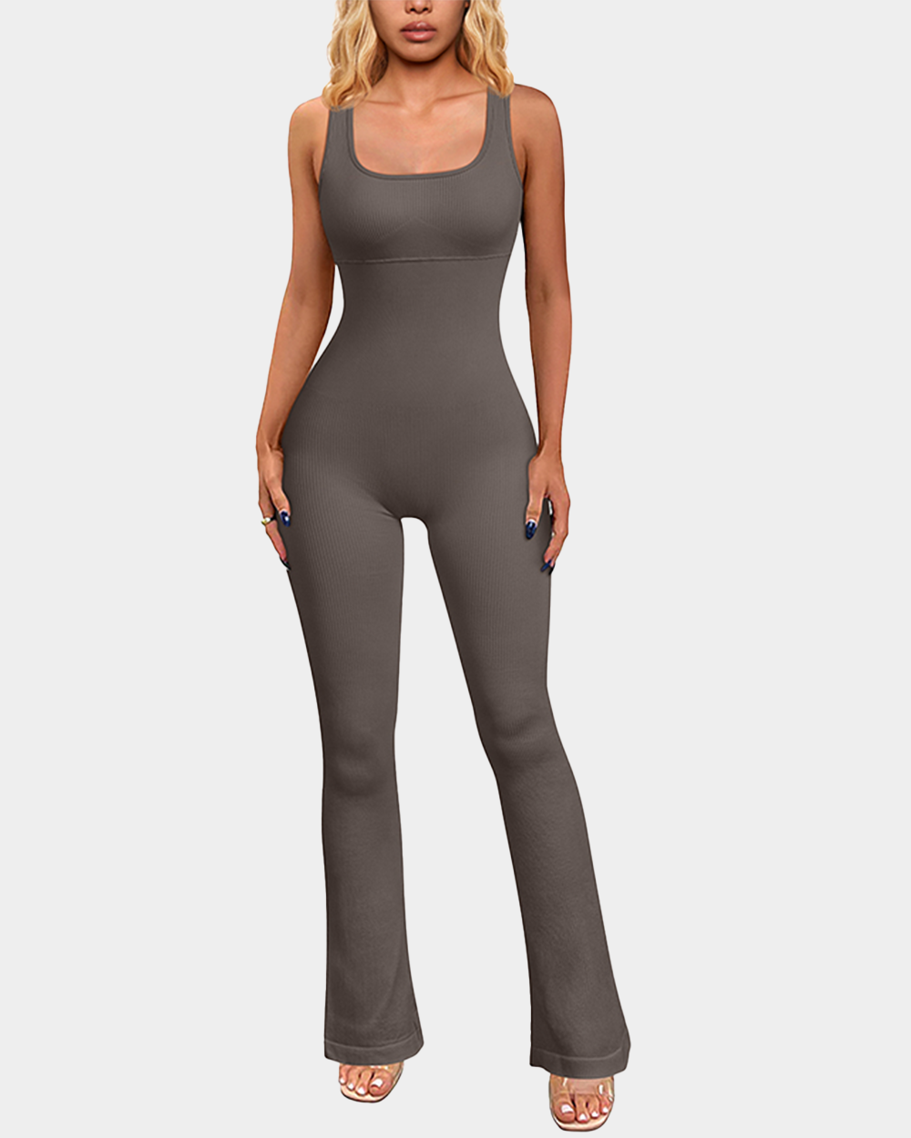 Ribbed square neck tank tops jumpsuits de OQQ